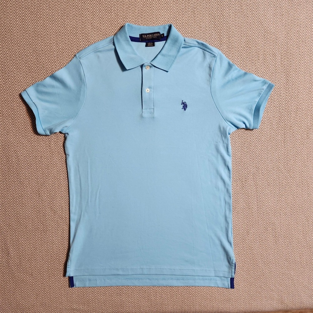 US Polo Assn Mens Small Light Blue Luxury Feel Cotton Polo Shirt 11304598